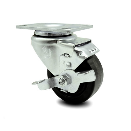 SERVICE CASTER 3.5 Inch Phenolic Wheel Swivel Top Plate Caster with Brake SCC-20S3514-PHR-TLB